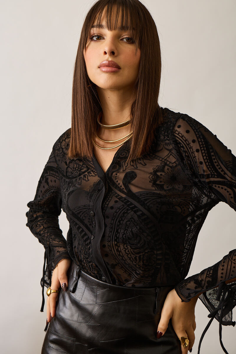 Blusa Deco Velour nero|Colore:Nero
