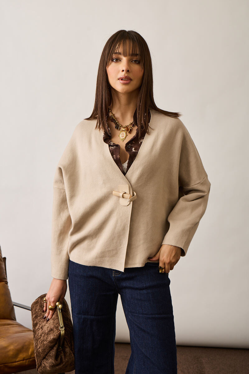 Cardigan Con Chiusura Fibbia Beige|Colore:Beige