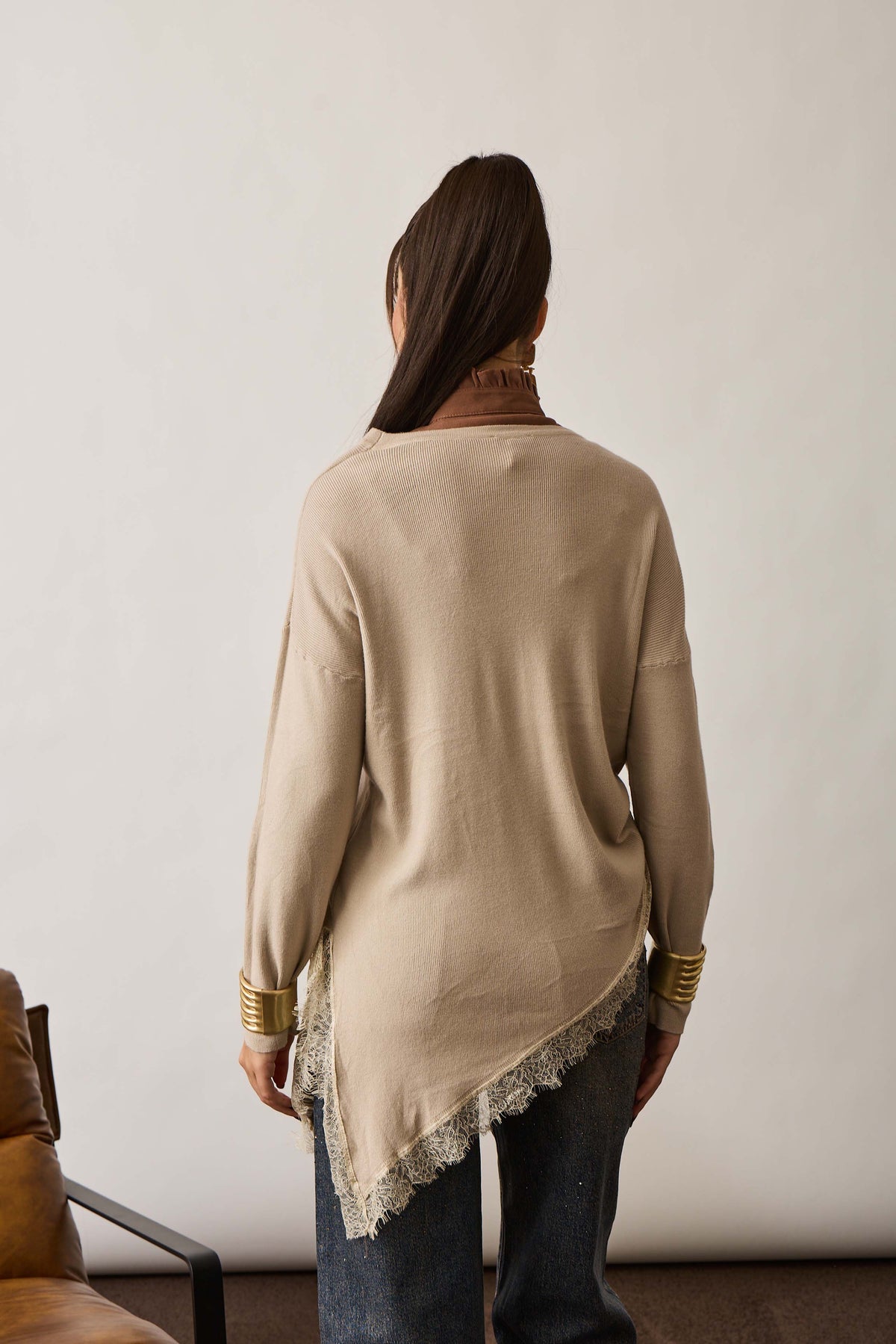Pull Leggero Con Pizzo beige|Colore:Beige