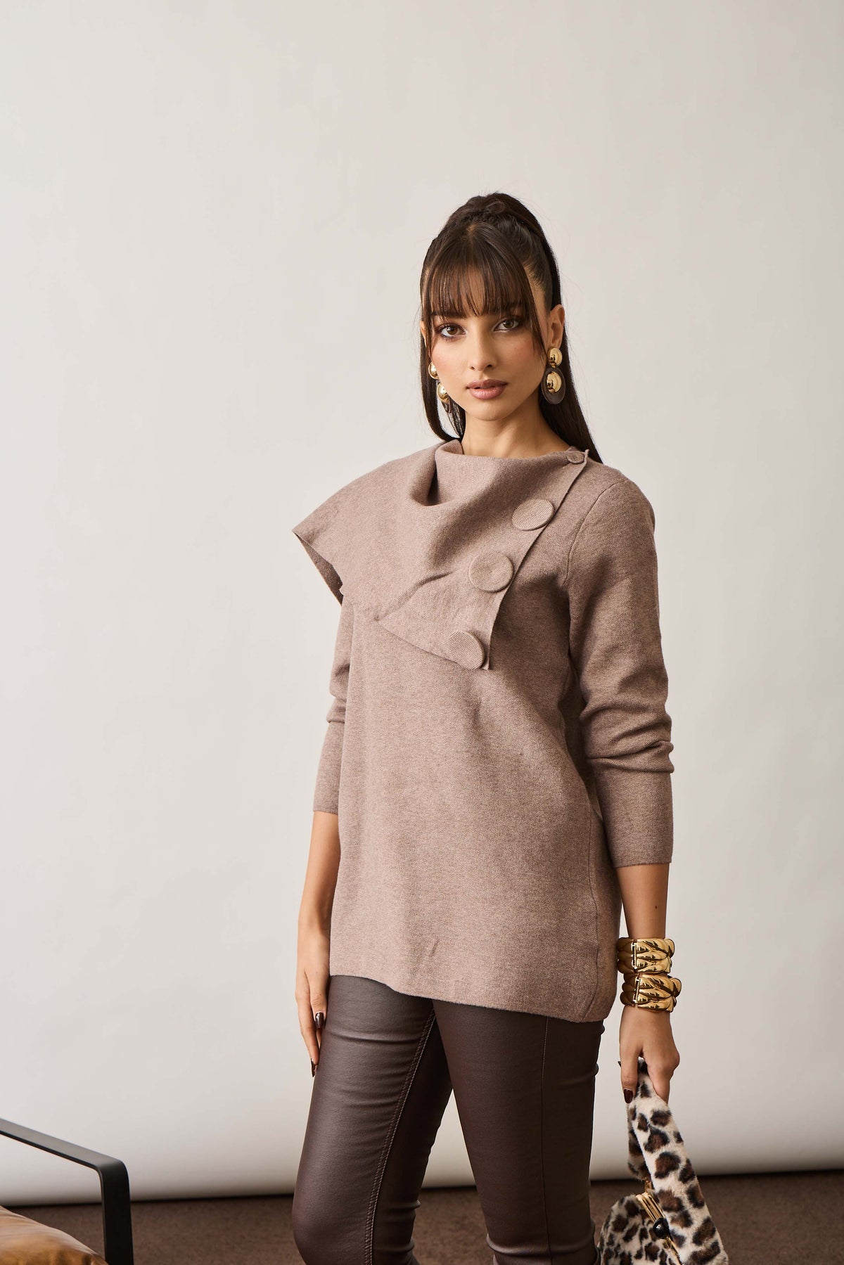 Pull Bottoni Fango|Colore:Fango