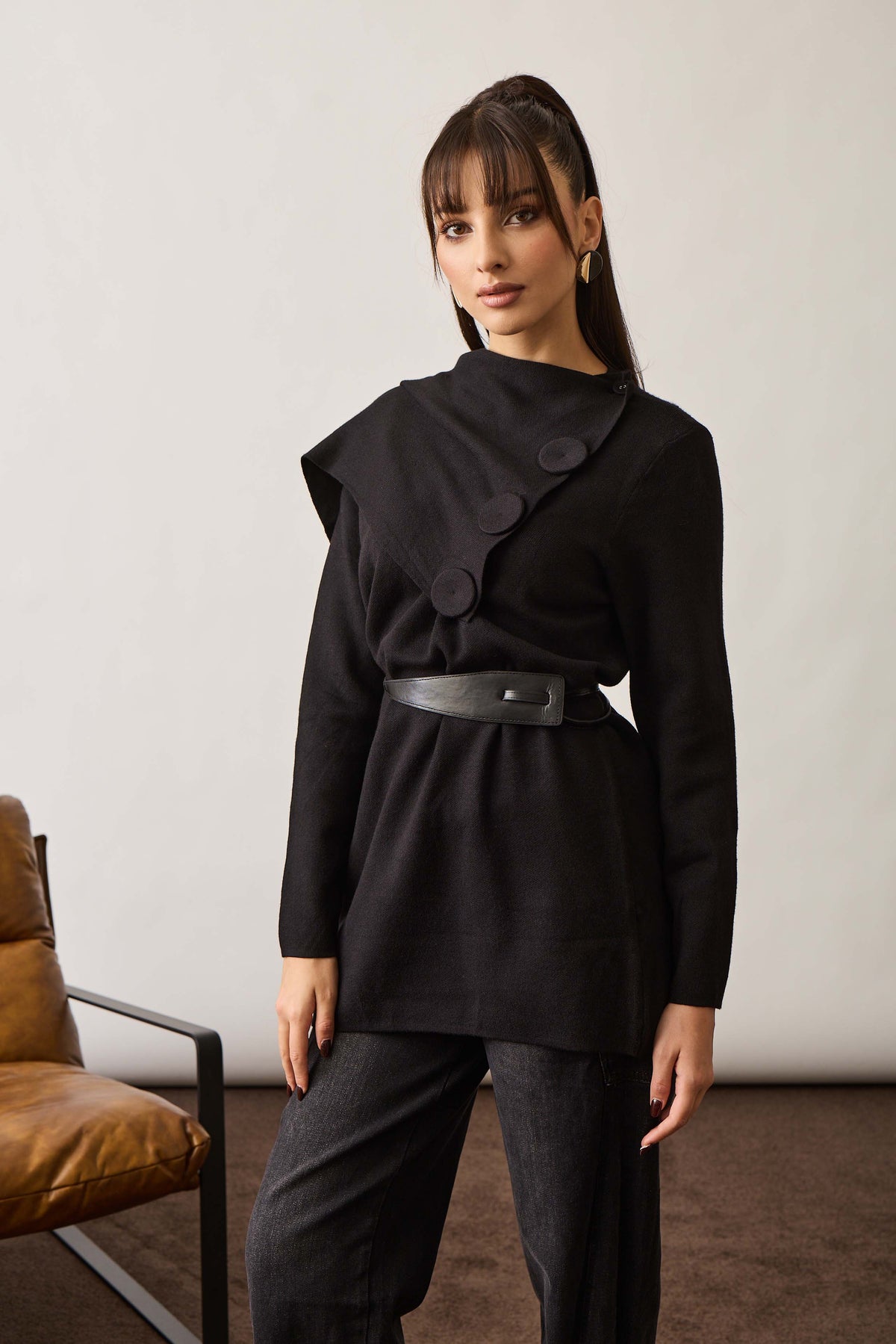 Pull Bottoni Nero|Colore:Nero