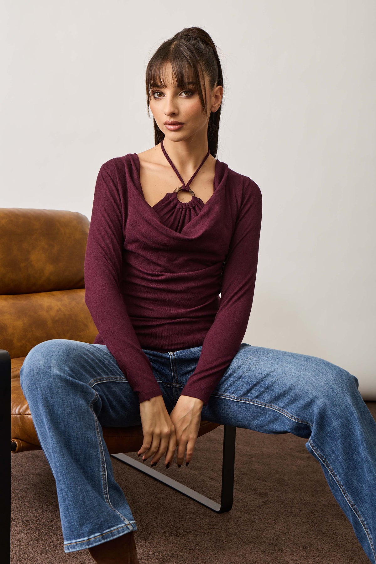 Maglia Con Pietrine Vinaccio|Colore:Vinaccio