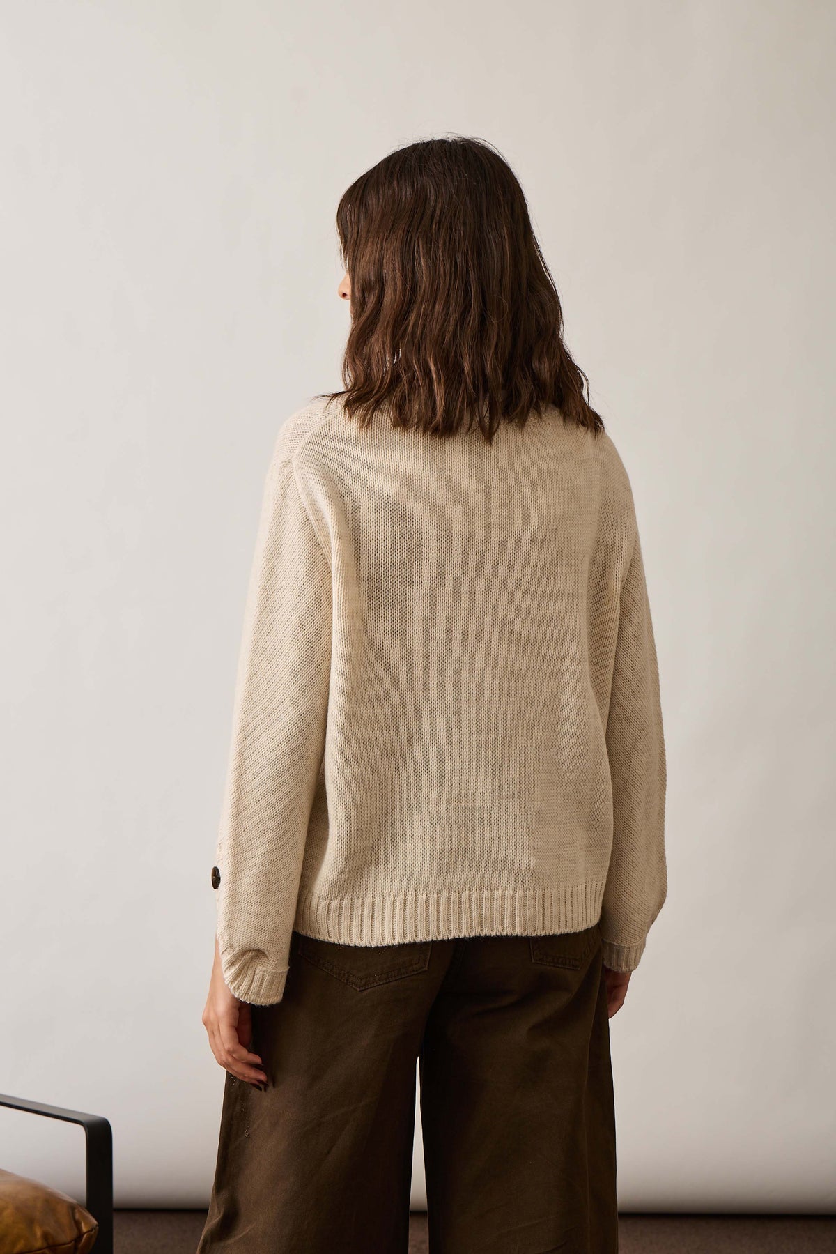 Pull Girocollo Con Bottoni Gesso|Colore:Gesso