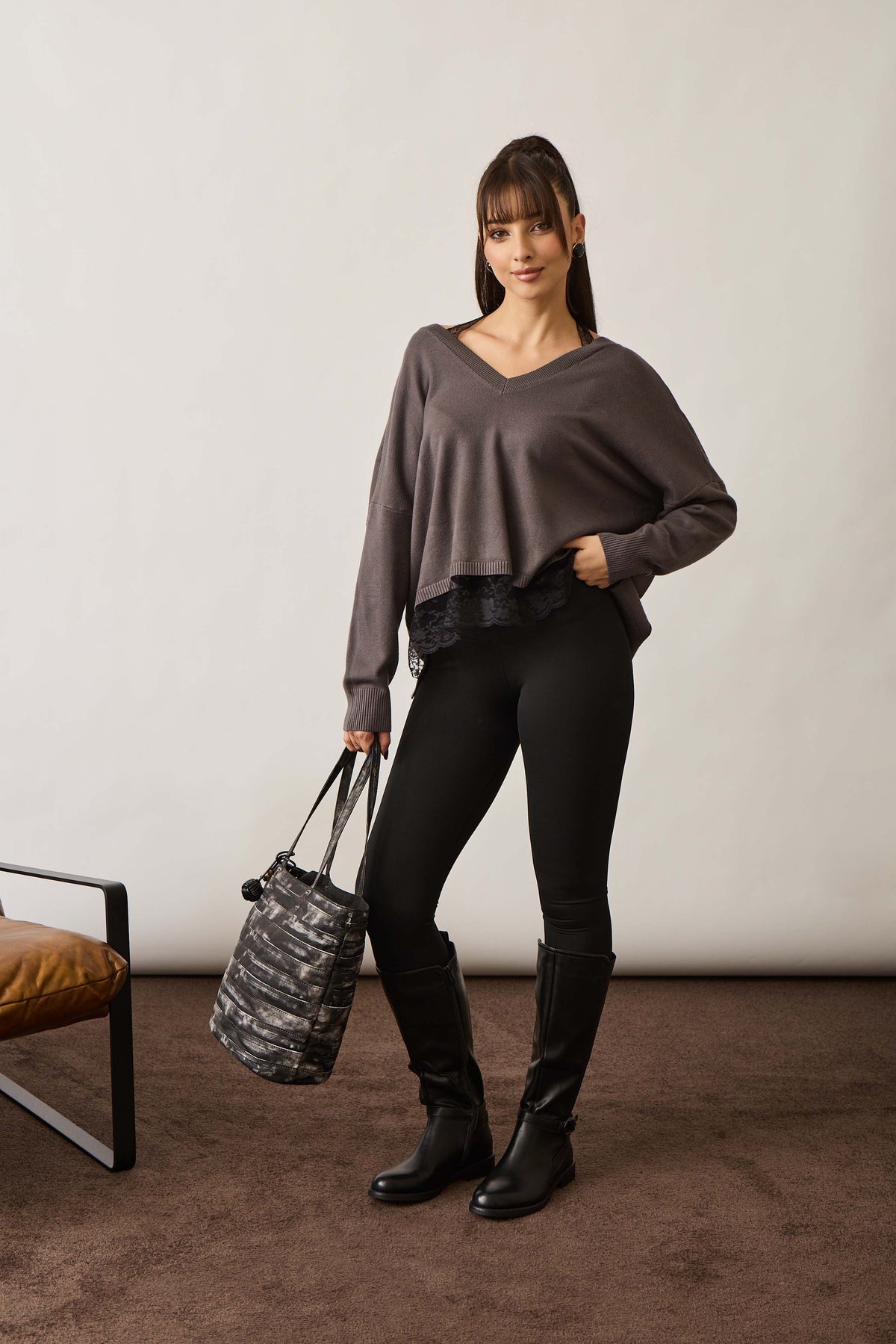 Pull Allacciaura In Pizzo Grigio scuro|Colore:Grigio scuro