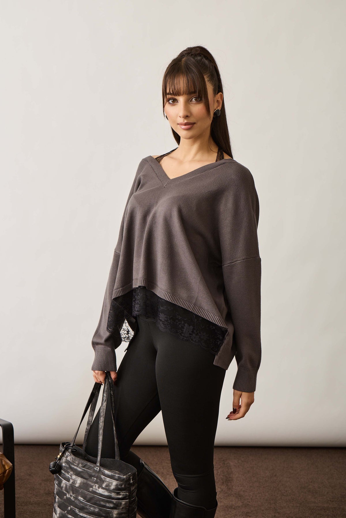 Pull Allacciaura In Pizzo Grigio scuro|Colore:Grigio scuro