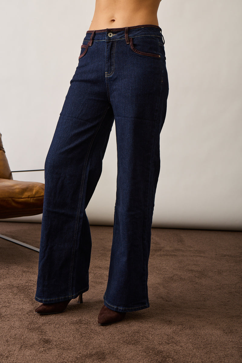 Jeans Bordino A Contrasto denim scuro|Colore:Denim scuro