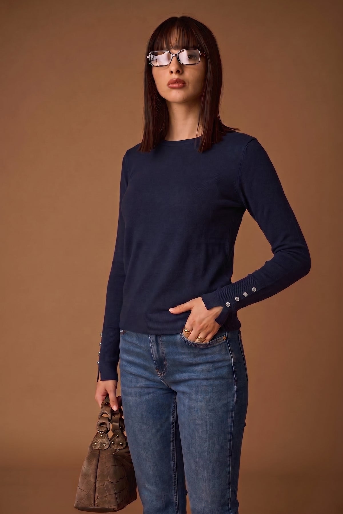 Maglia Girocollo Bottoncini Blu