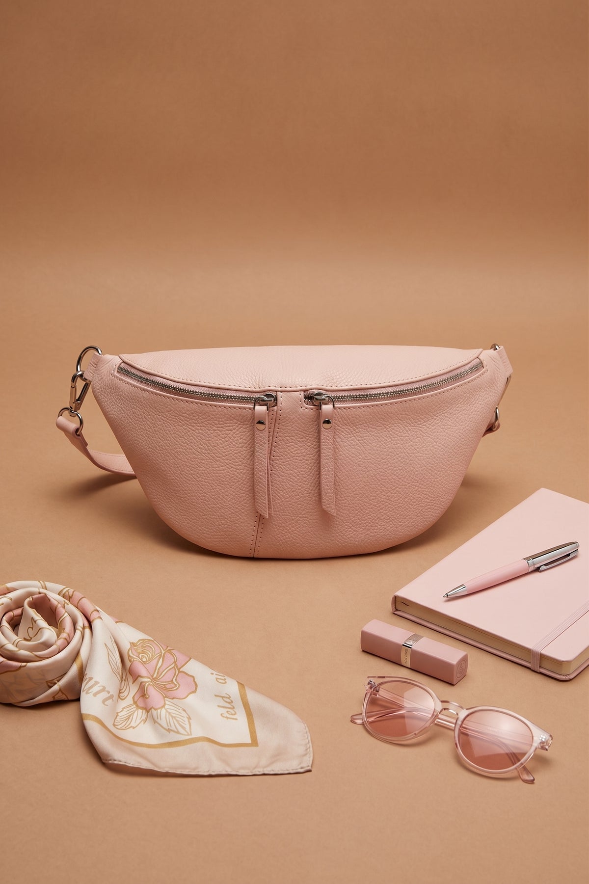 Marsupio In Pelle 2 Zip Rosa Chiaro