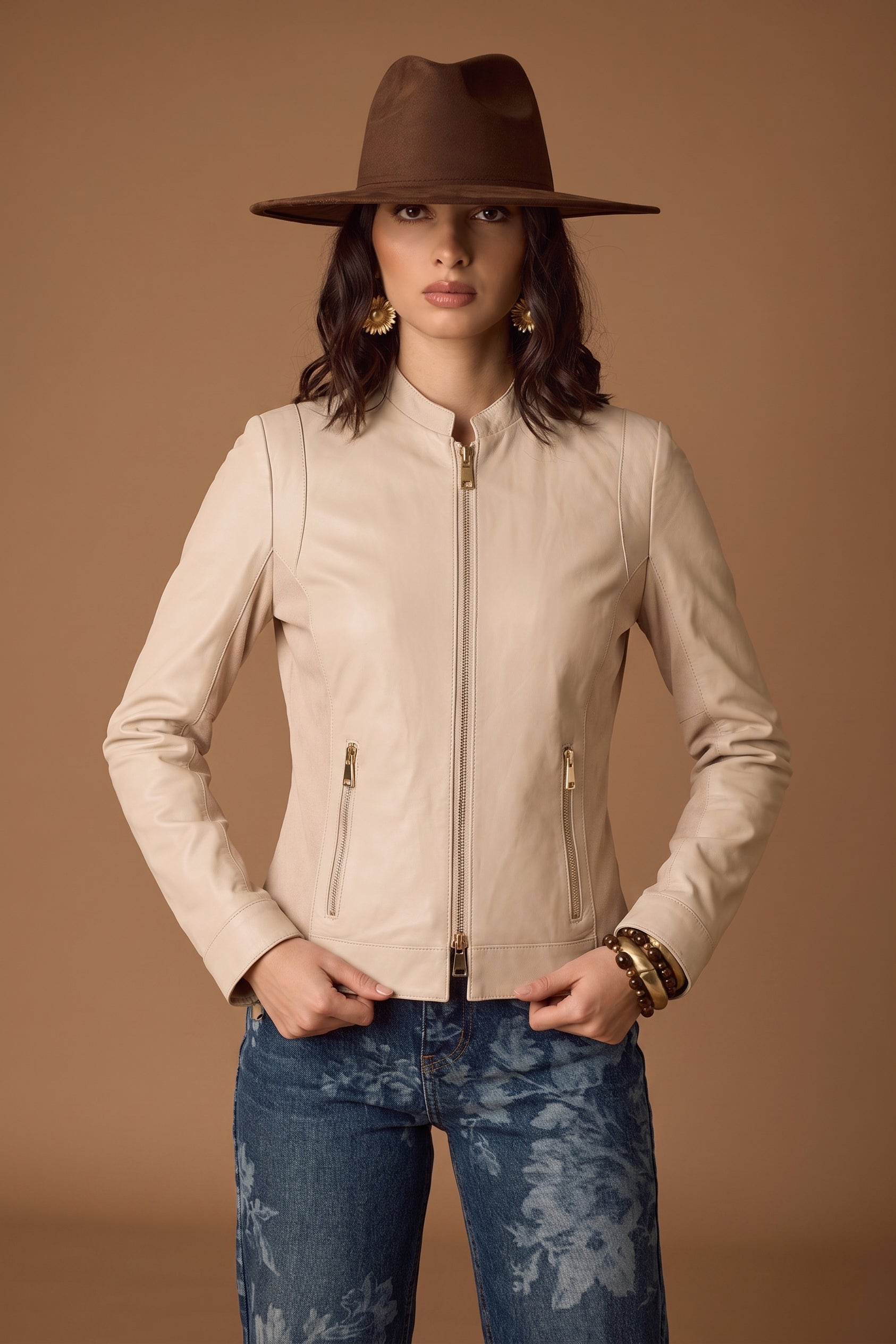Giubbino In Pelle Beige