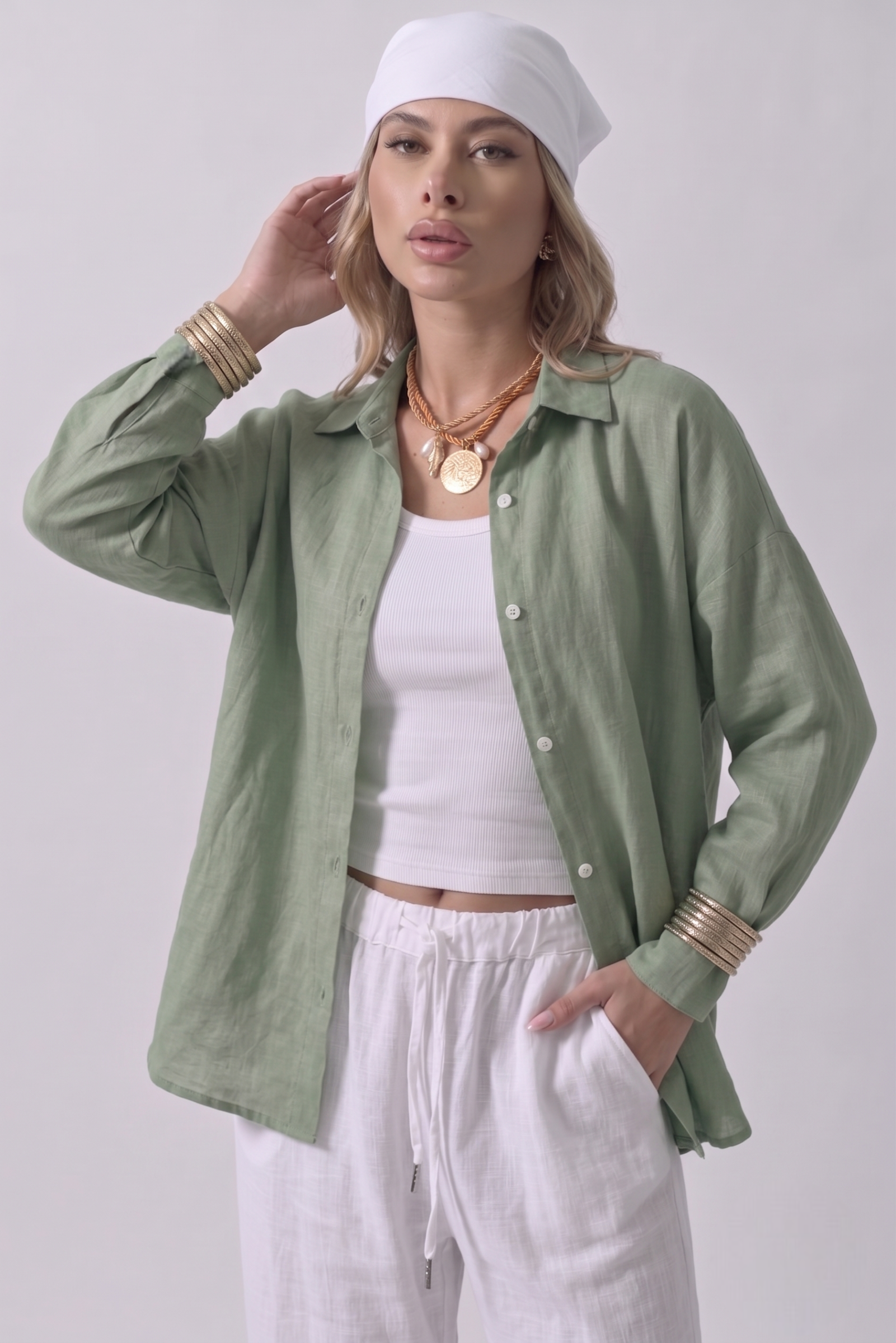 Camicia In Lino Verde