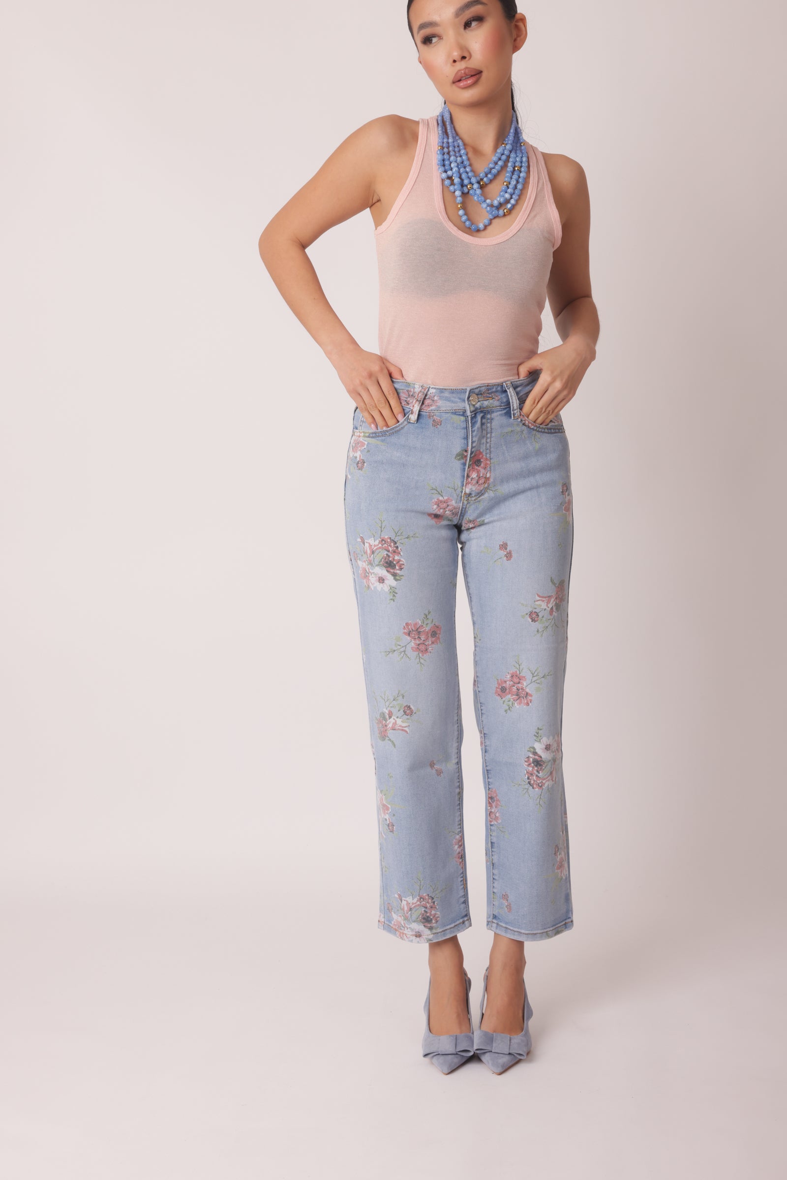 Jeans Fiori Denim Chiaro