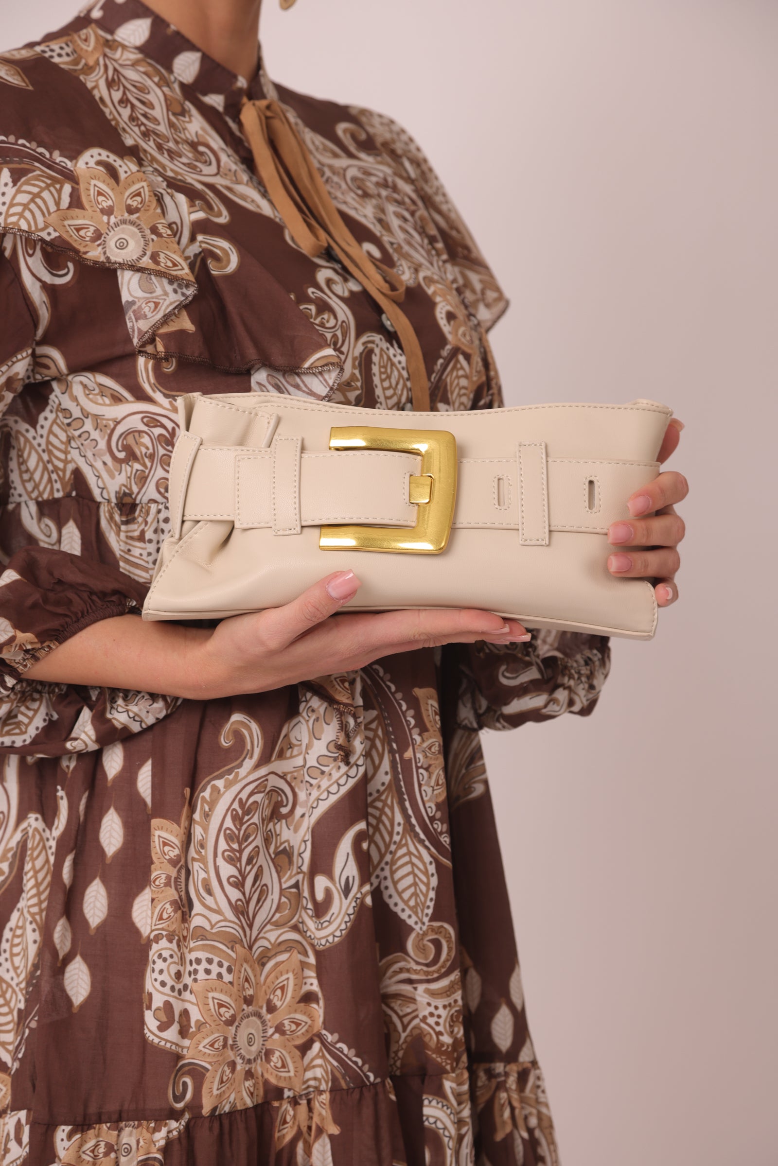 Clutch Con Fibbia Beige Chiaro