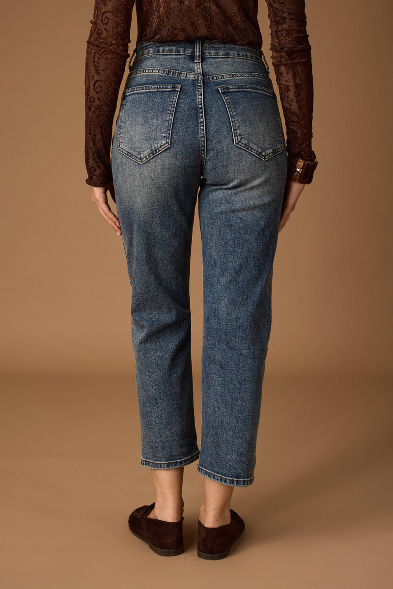 Jeans Boyfriend Con Strappi Denim