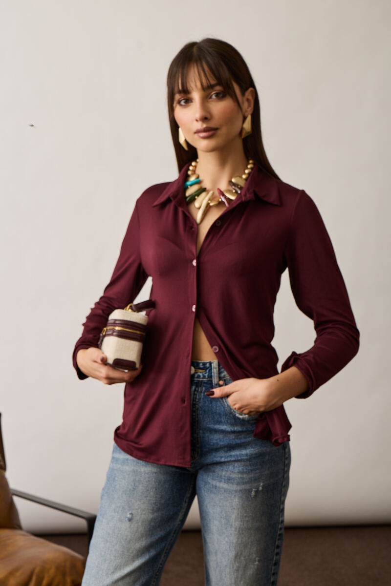 Camicia In Maglia Borgogna