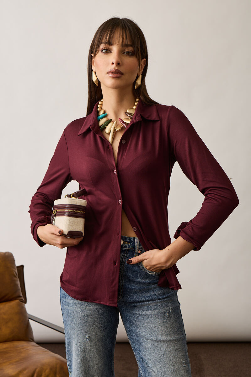 Camicia In Maglia Borgogna