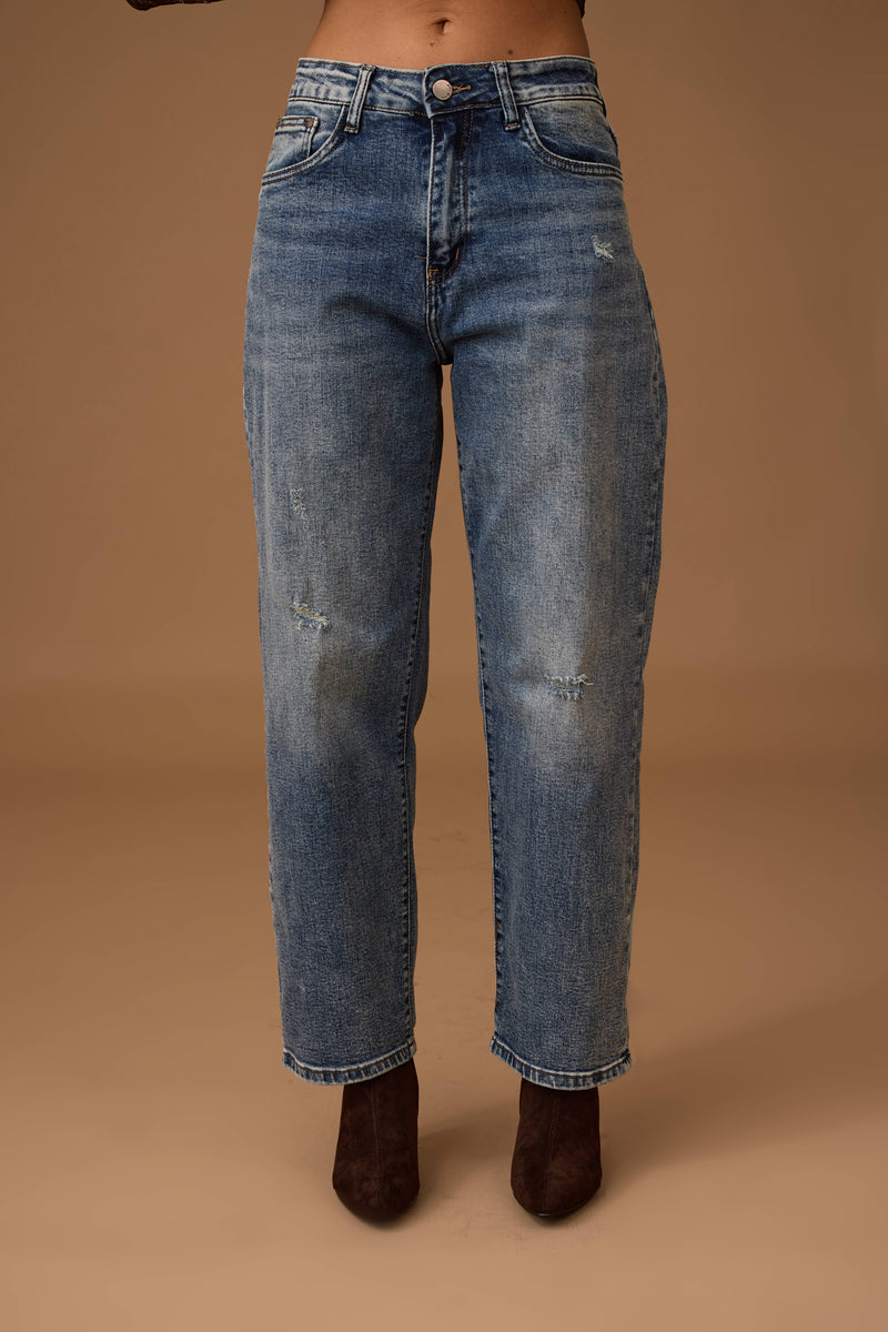 Jeans Boyfriend Con Strappi Denim
