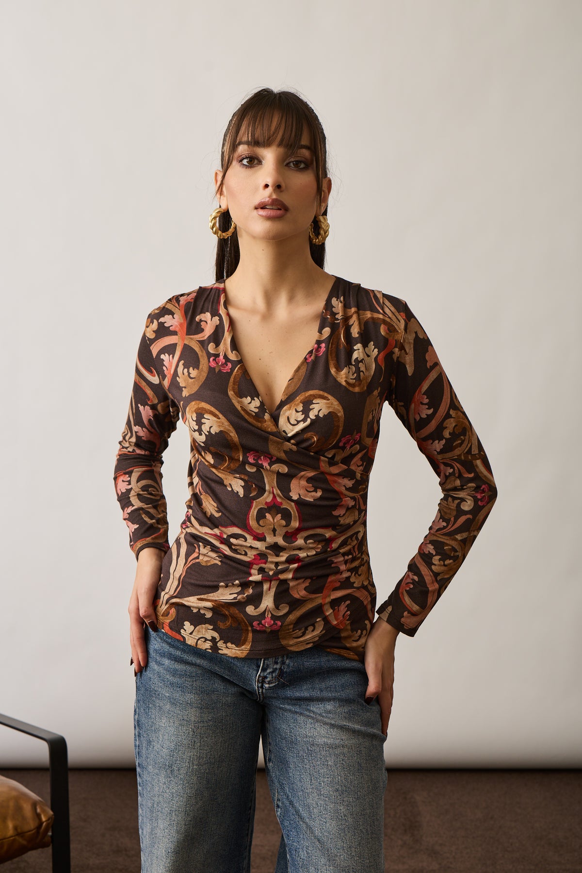 Maglia Incrocio Fantasia Baroque Testa Di Moro