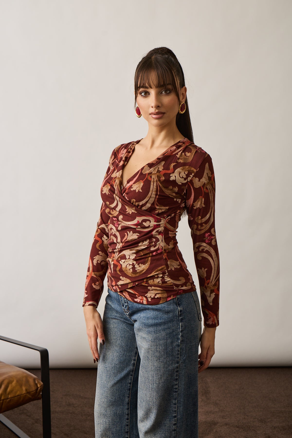 Maglia Incrocio Fantasia Baroque Borgogna