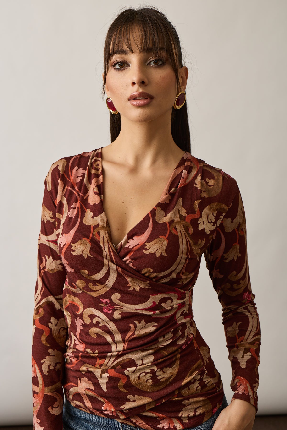 Maglia Incrocio Fantasia Baroque Borgogna