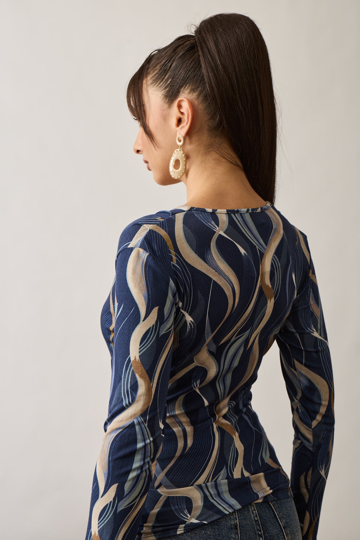 Maglia Incrocio Fantasia Astratta Blu