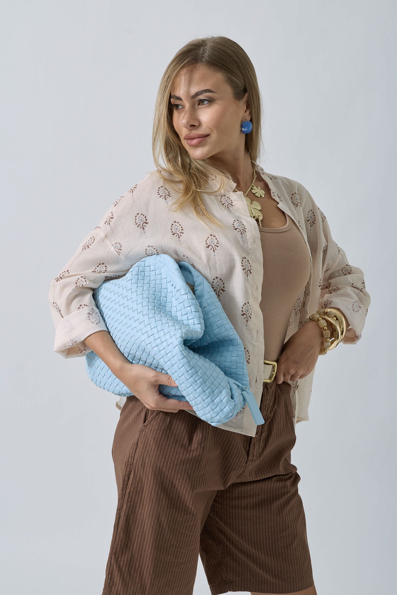 Borsa Intrecciata Celeste