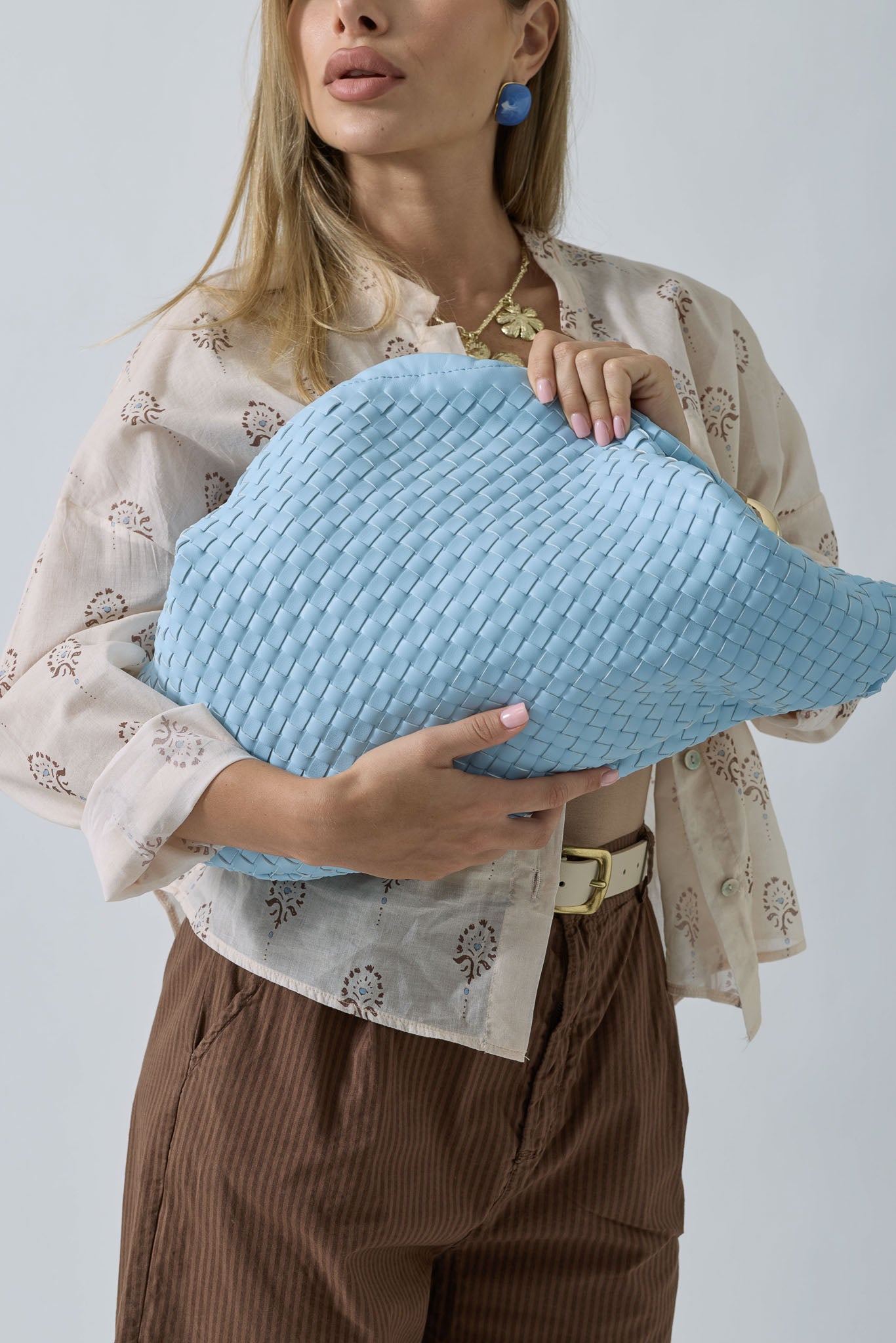 Borsa Intrecciata Celeste