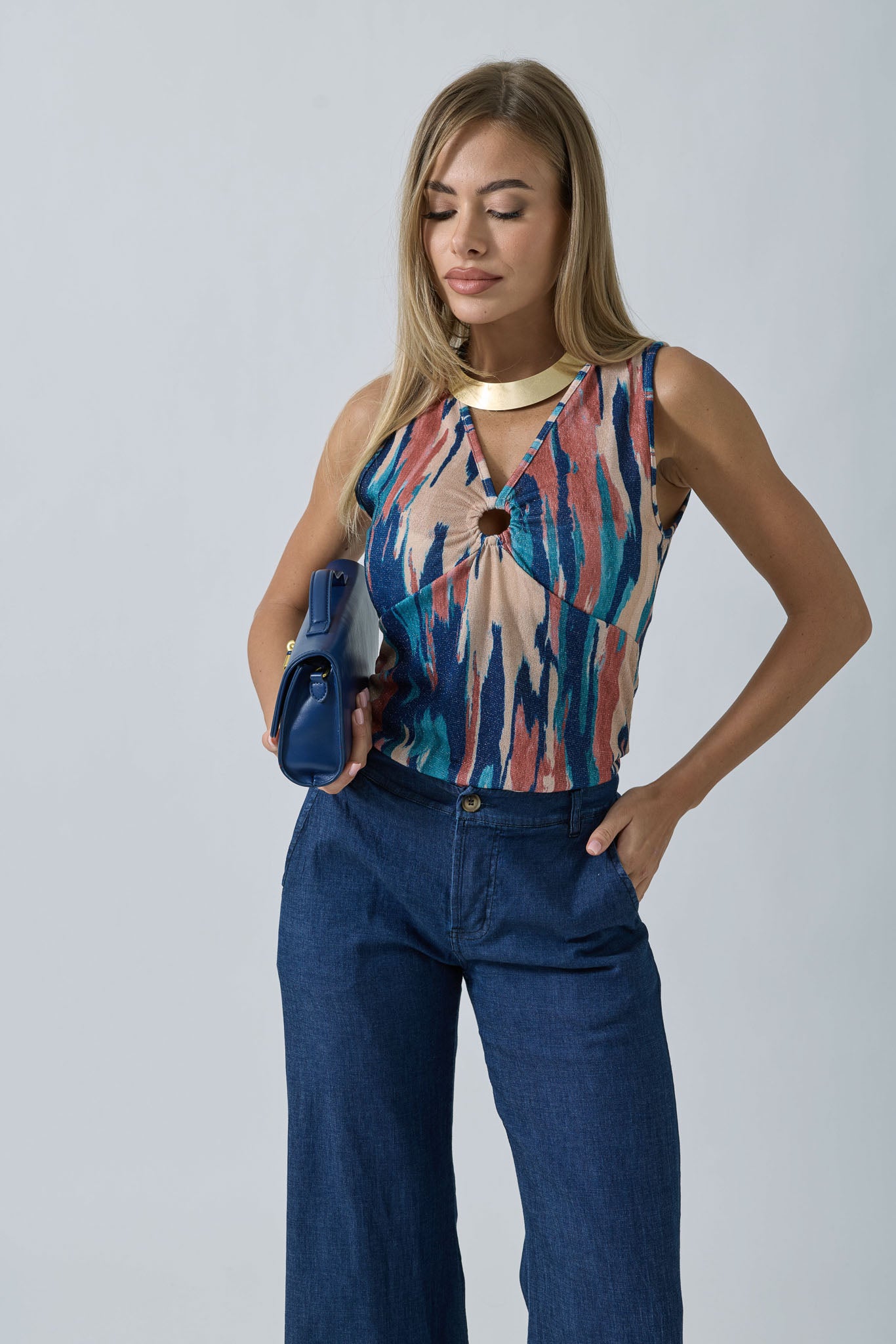 Maglia Stampa Astratta Blu