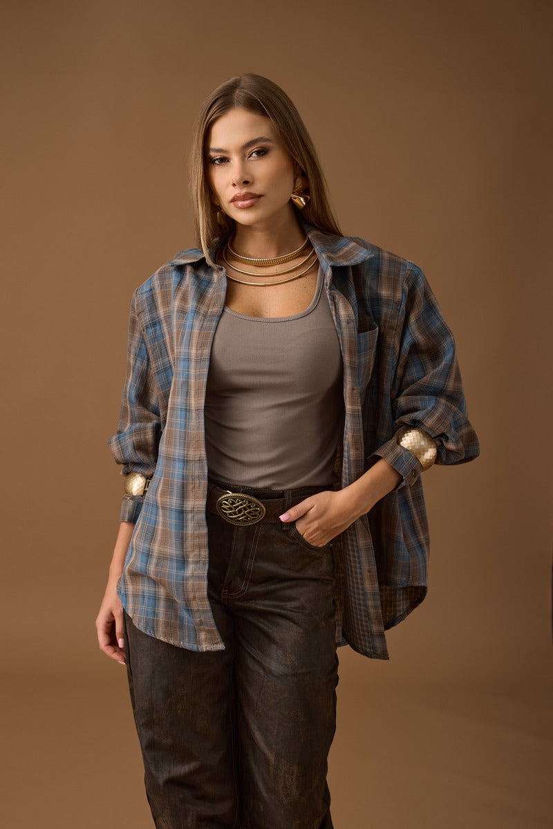 Camicia Quadri Con Top Ottanio