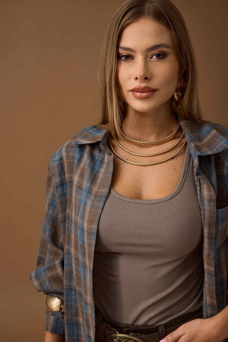 Camicia Quadri Con Top Ottanio