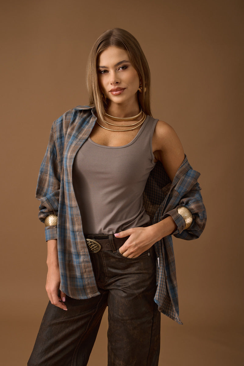 Camicia Quadri Con Top Ottanio