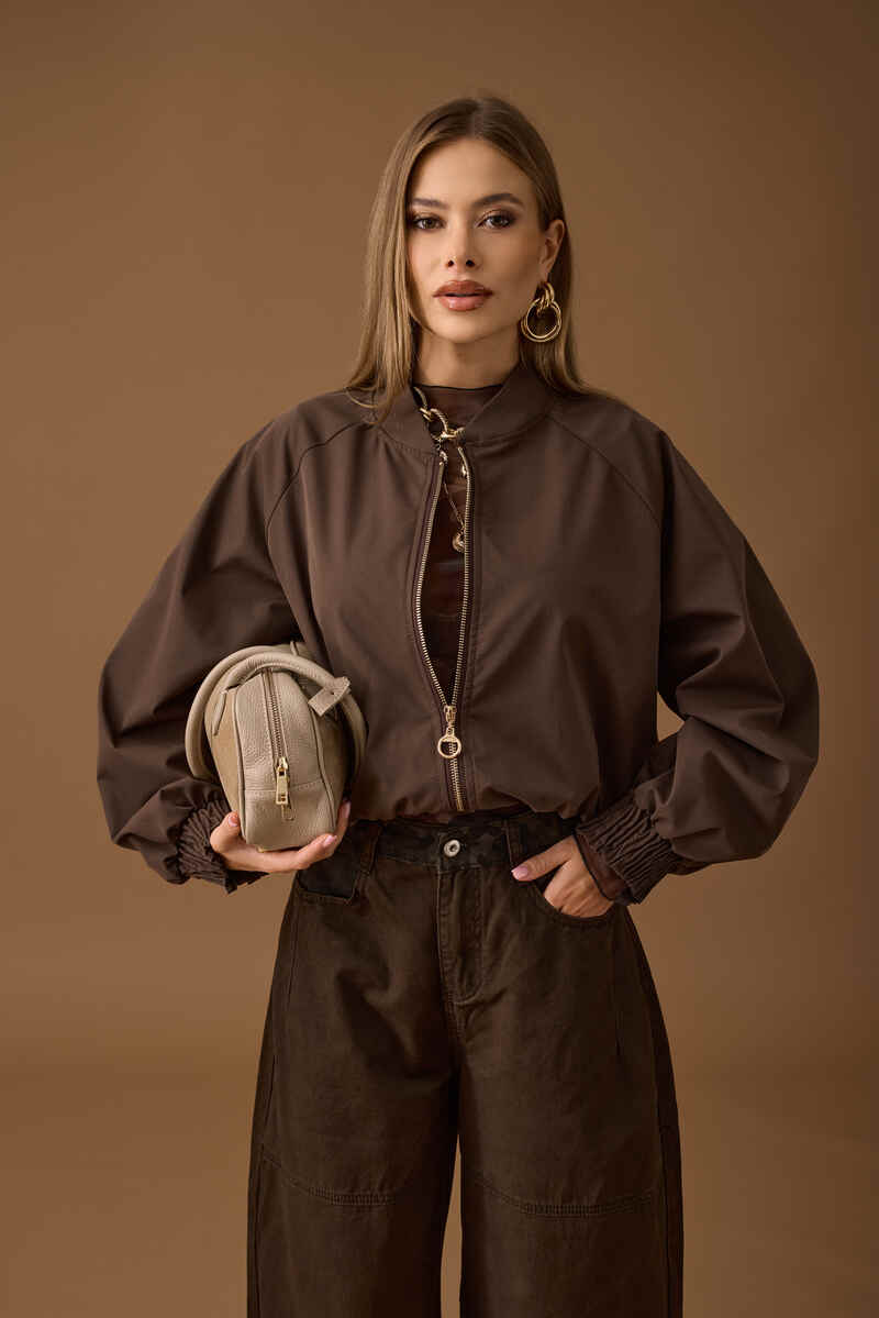 Bomber Casual Cerniera Manica Lunga Testa Di Moro