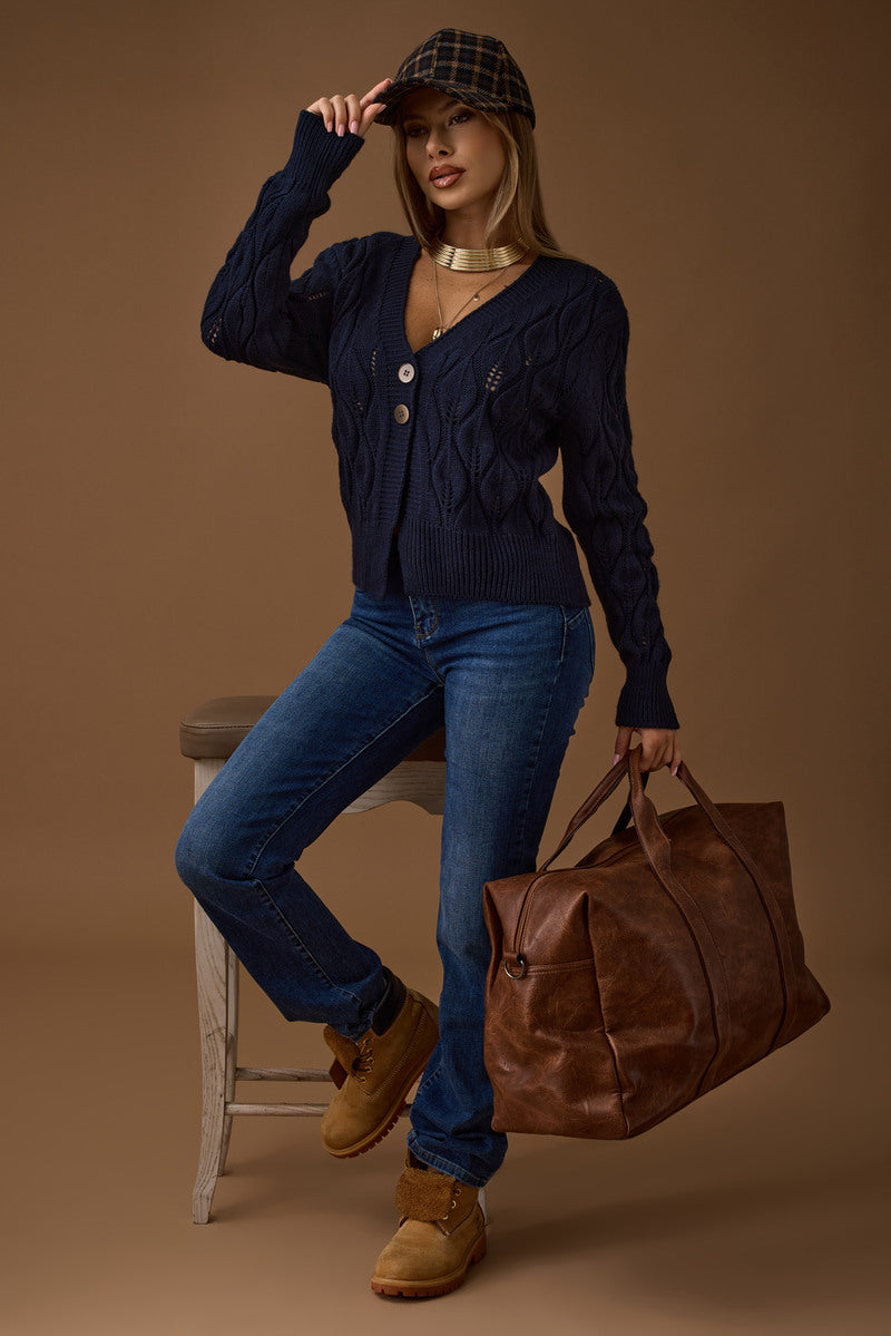 Cardigan Foglie Vestibilità Regolare Blu