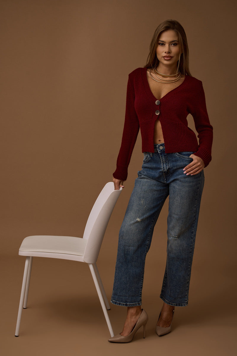 Cardigan 2 Bottoni Vestibilità Slim Bordeaux