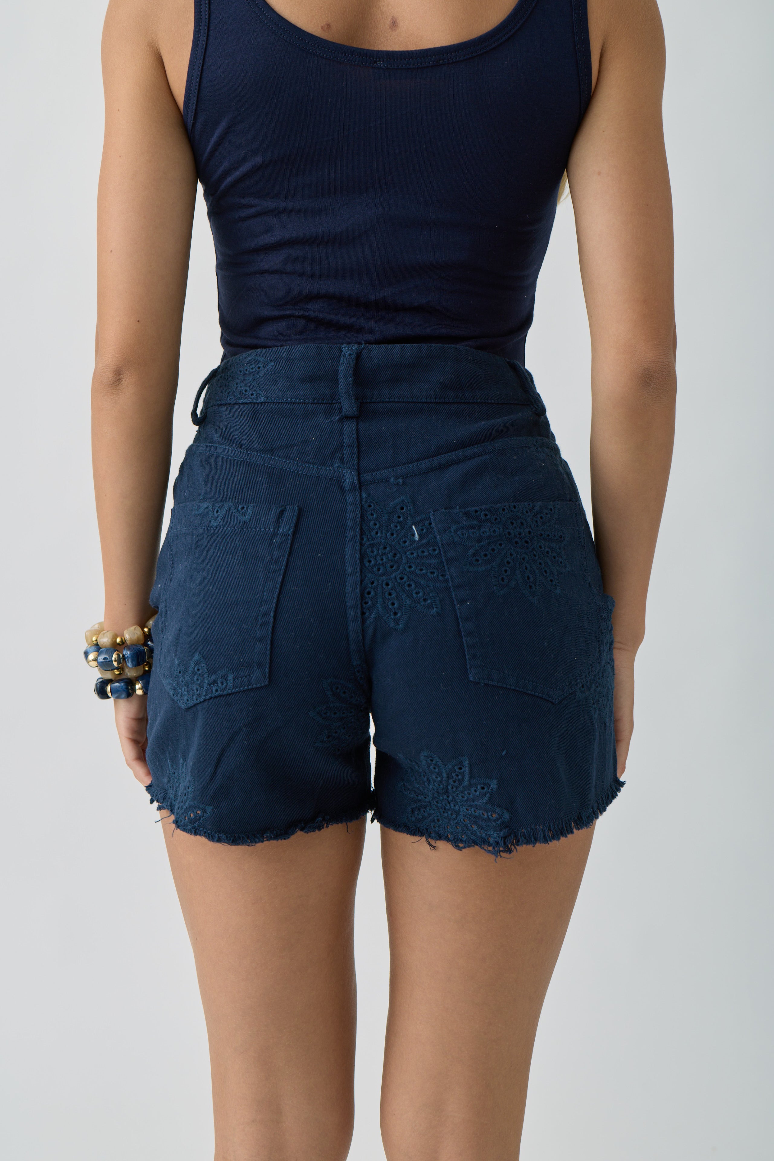 Shorts Con Ricamo Blu