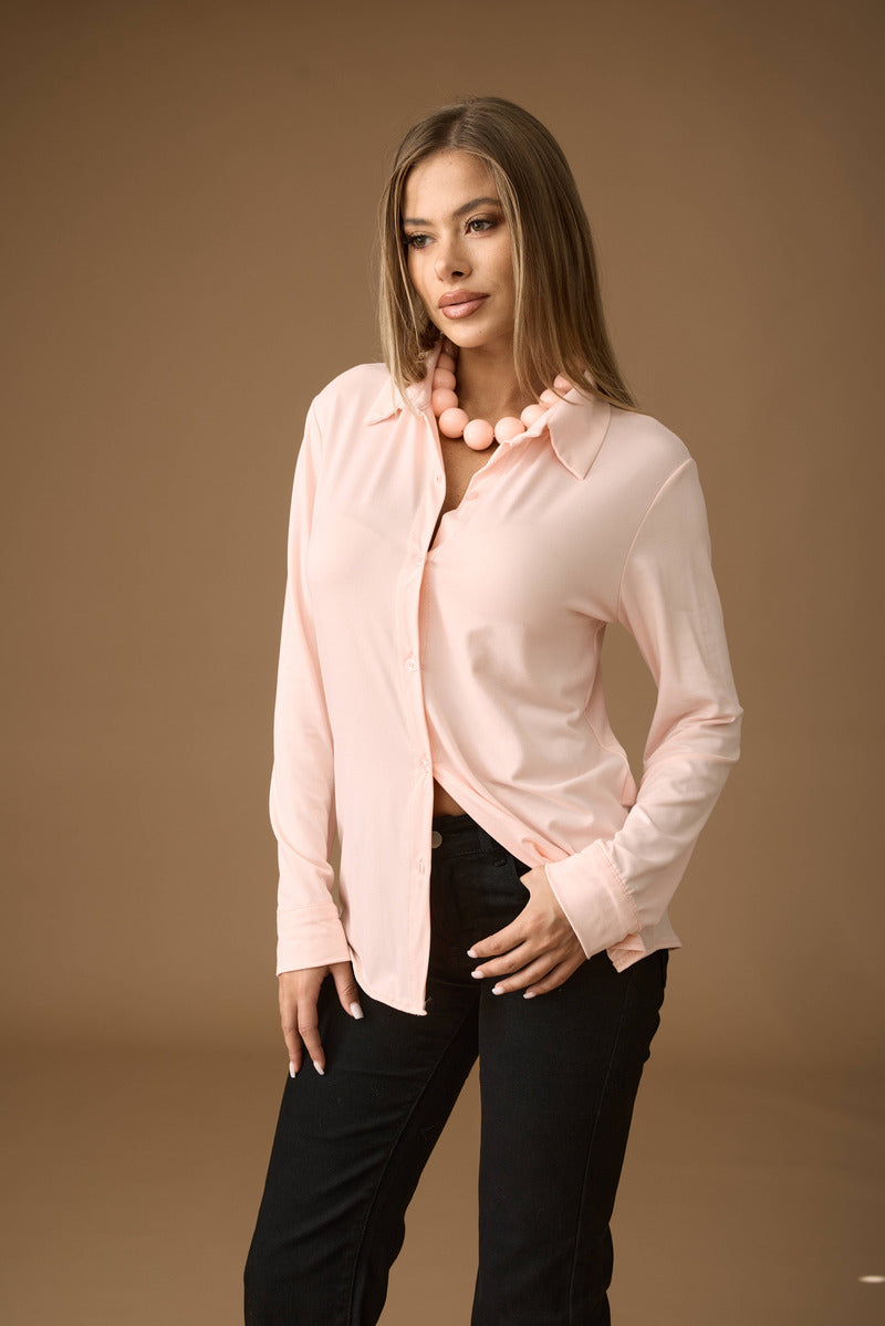 Camicia In Maglia Rosa Pesca