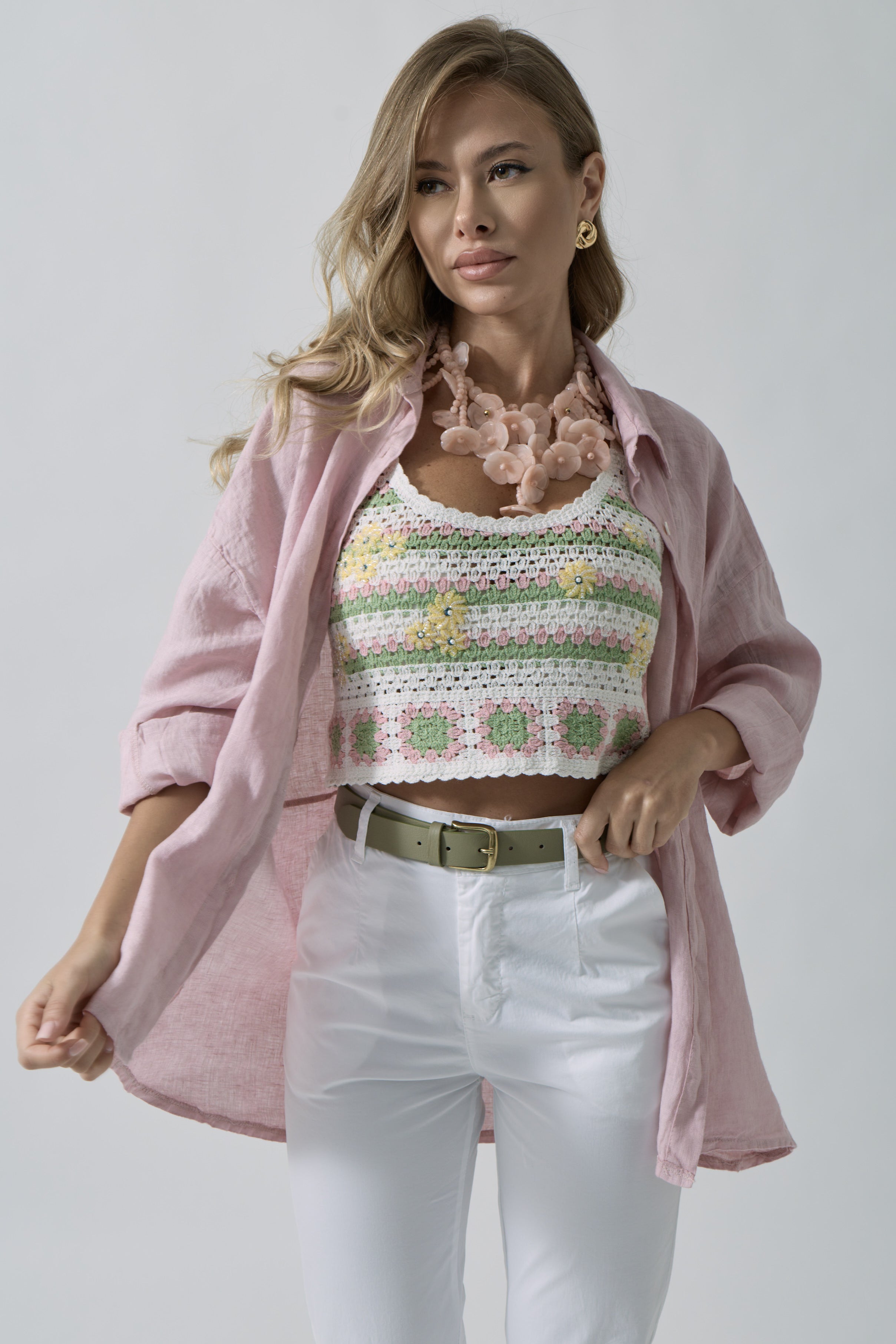 Camicia In Lino Rosa