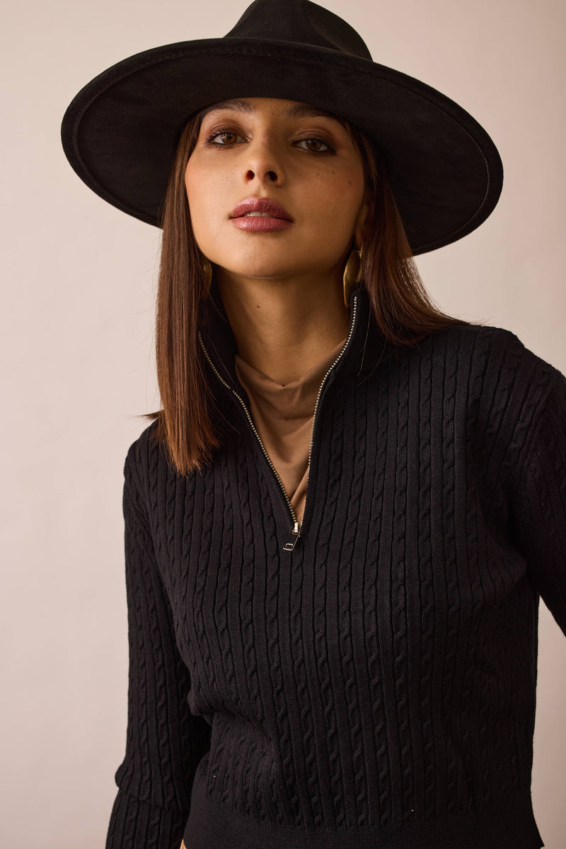 Pull Trecce Con Zip Nero