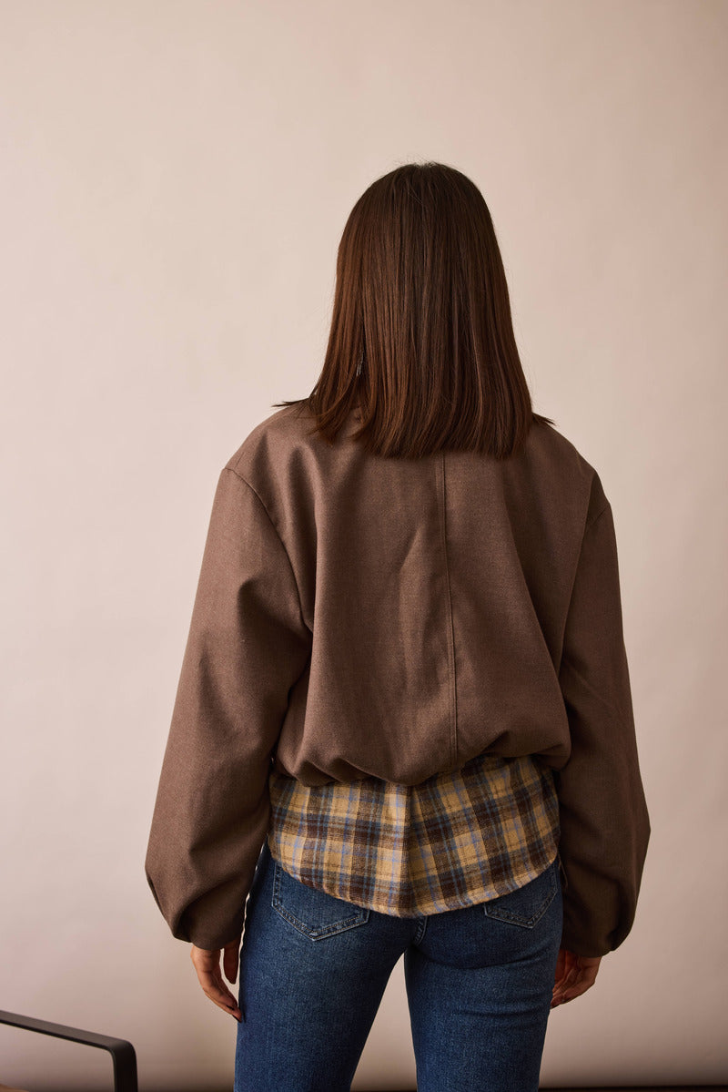 Bomber Urban Corto Con Zip E Colletto Tortora