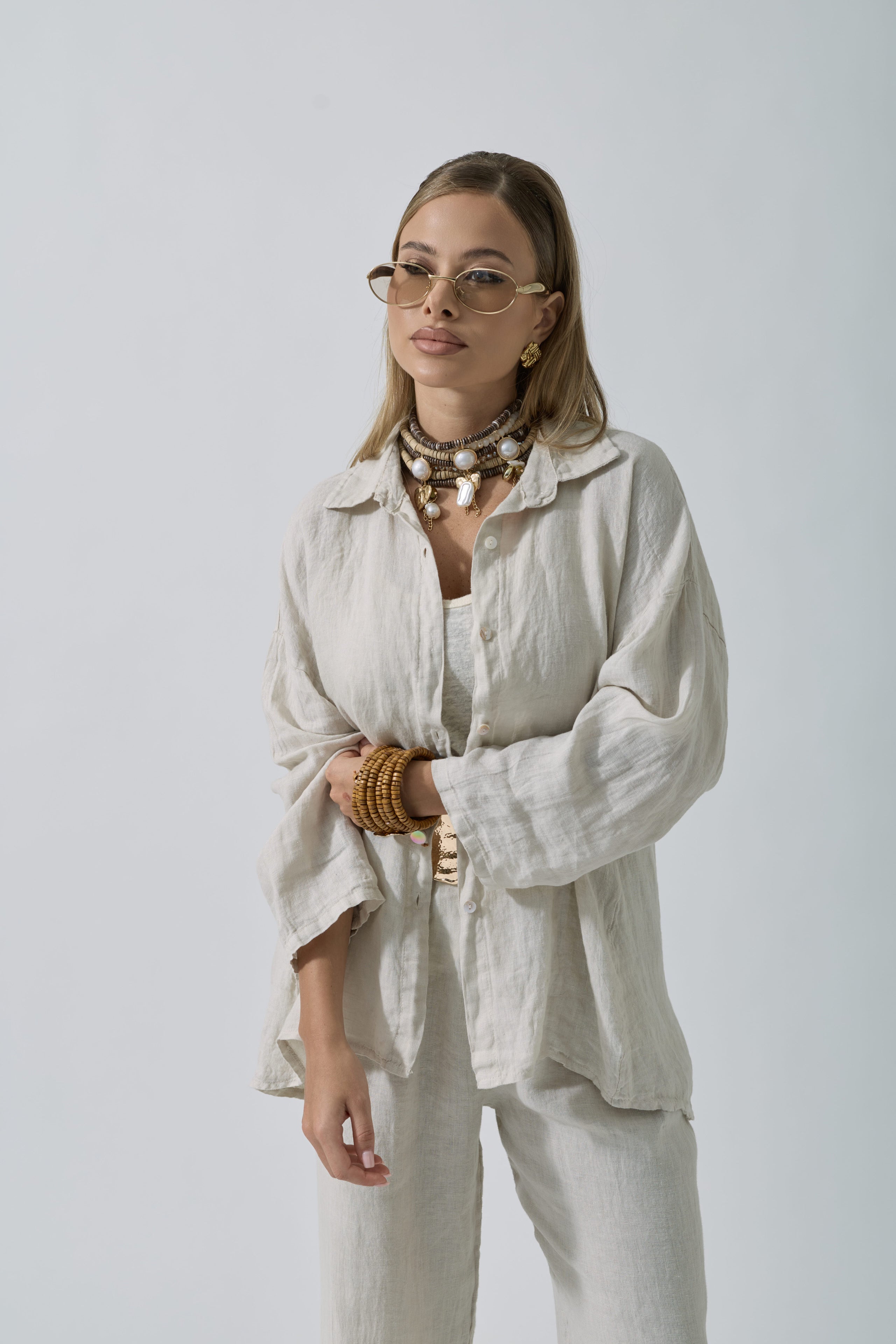 Camicia In Lino Beige Chiaro