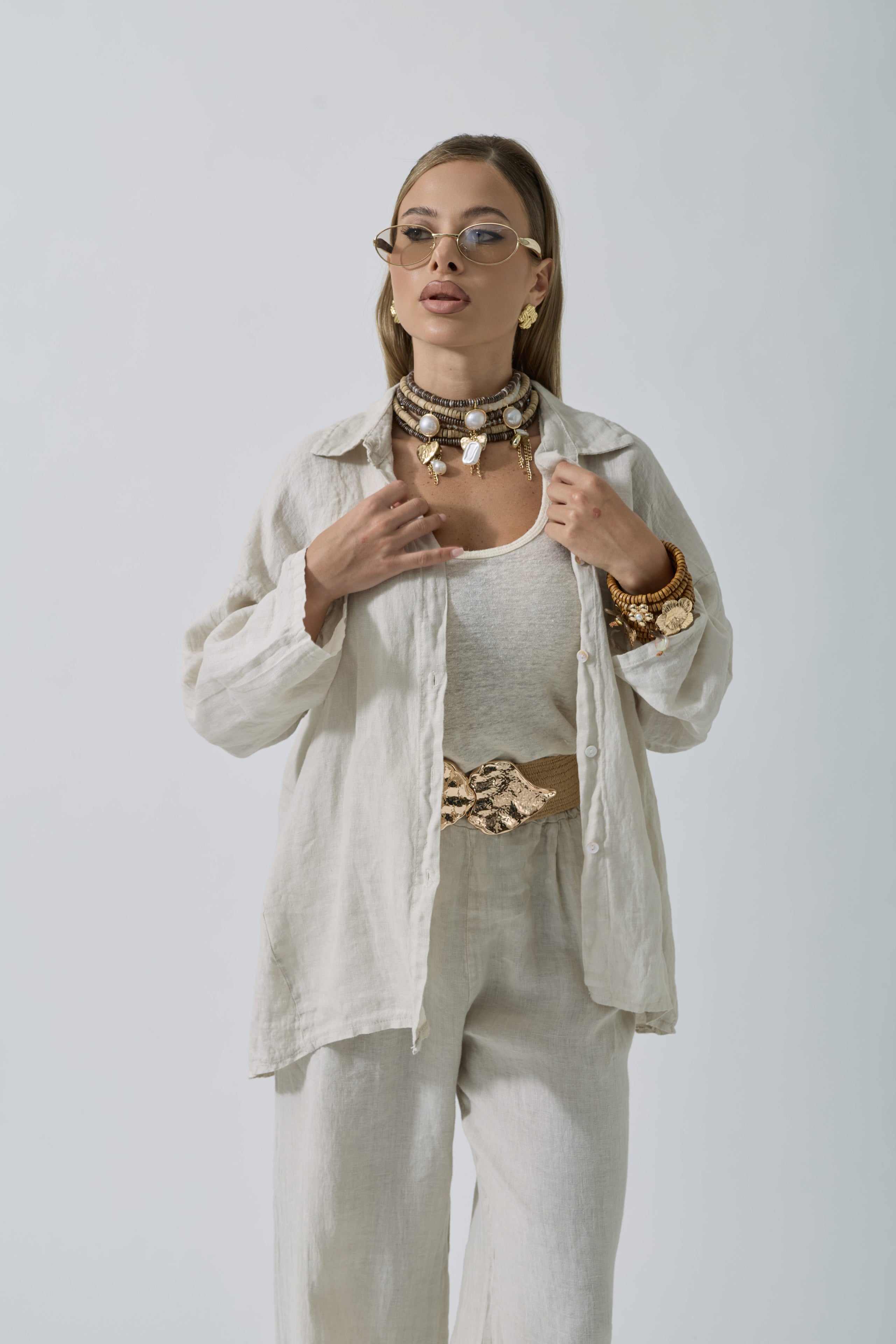 Camicia In Lino Beige Chiaro