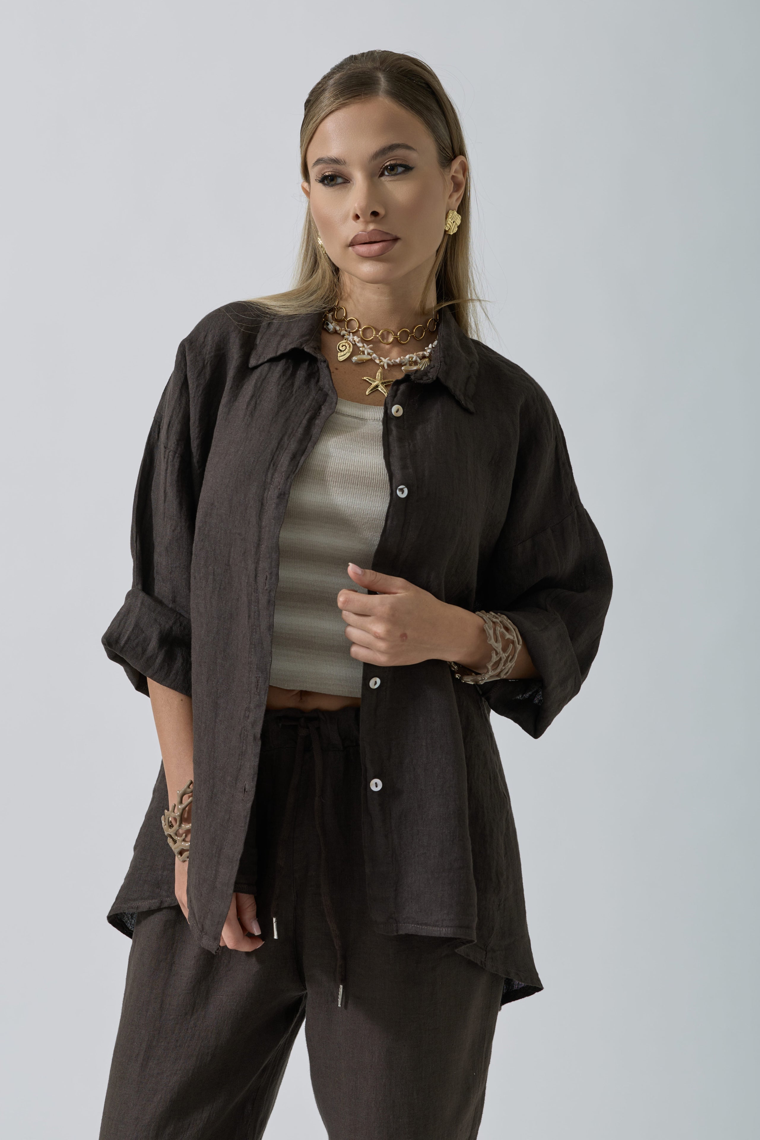 Camicia In Lino Testa Di Moro