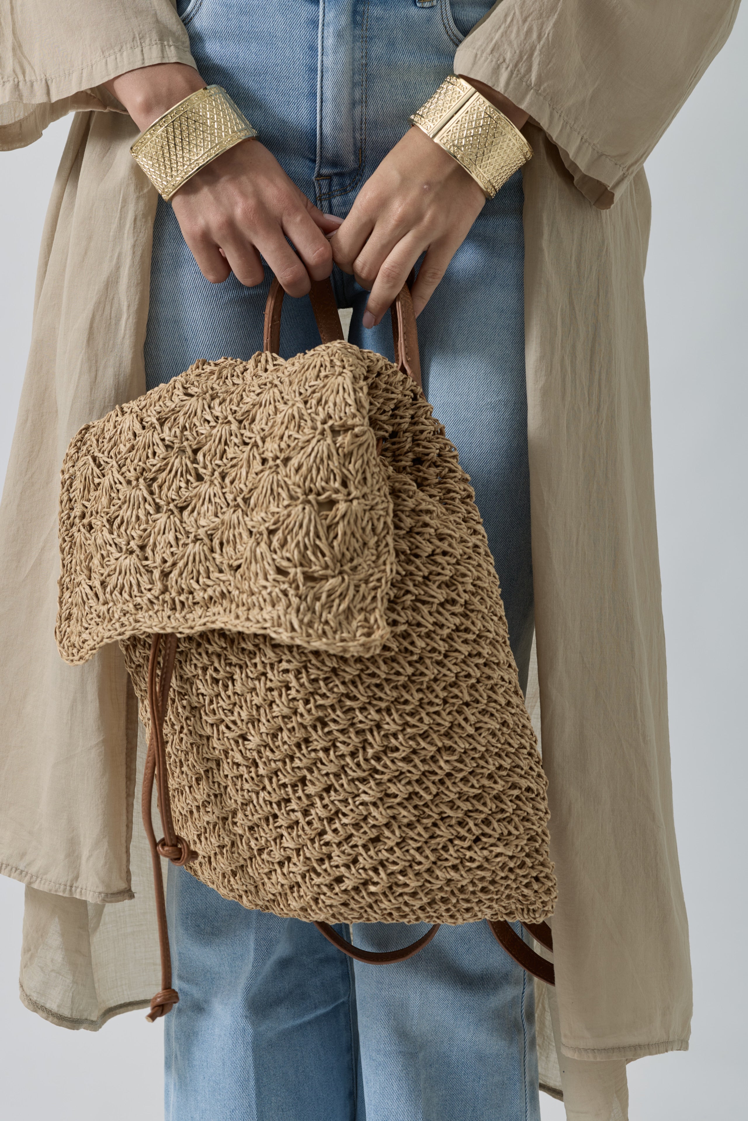 Zainetto In Rafia Beige Scuro