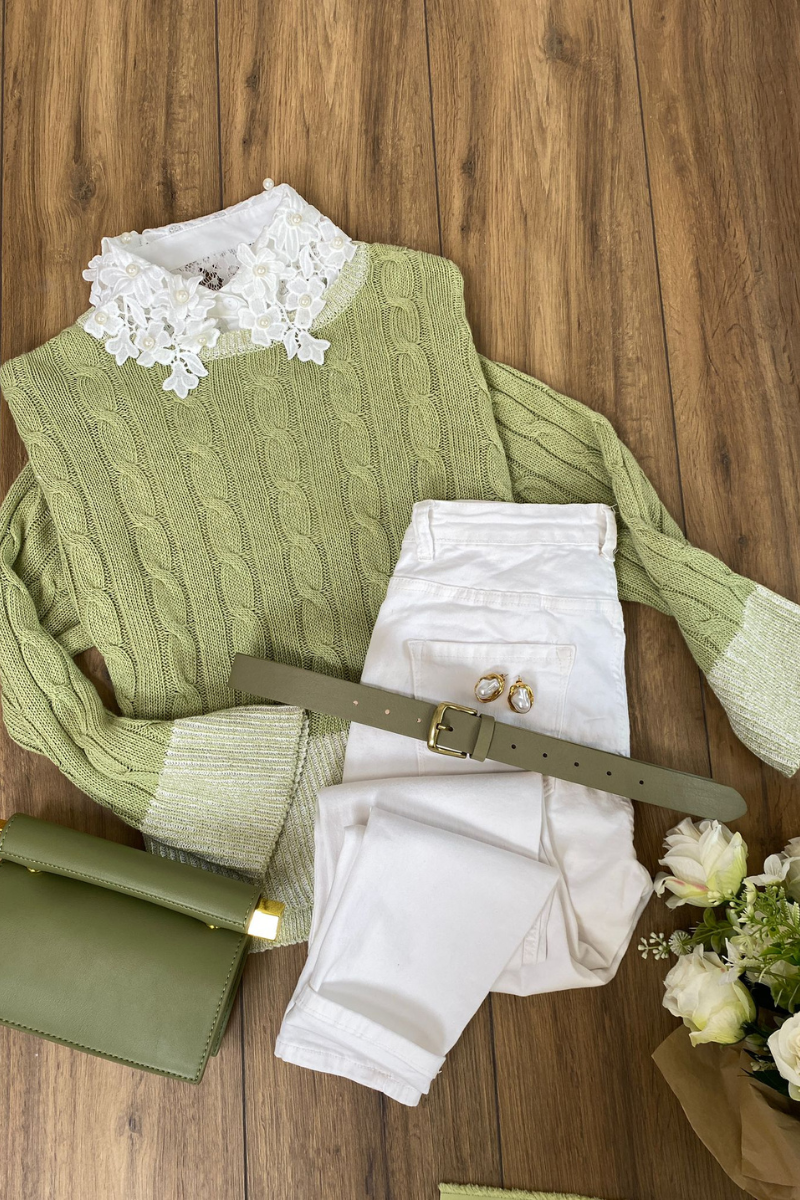 Pull Filo Trecce Verde Salvia