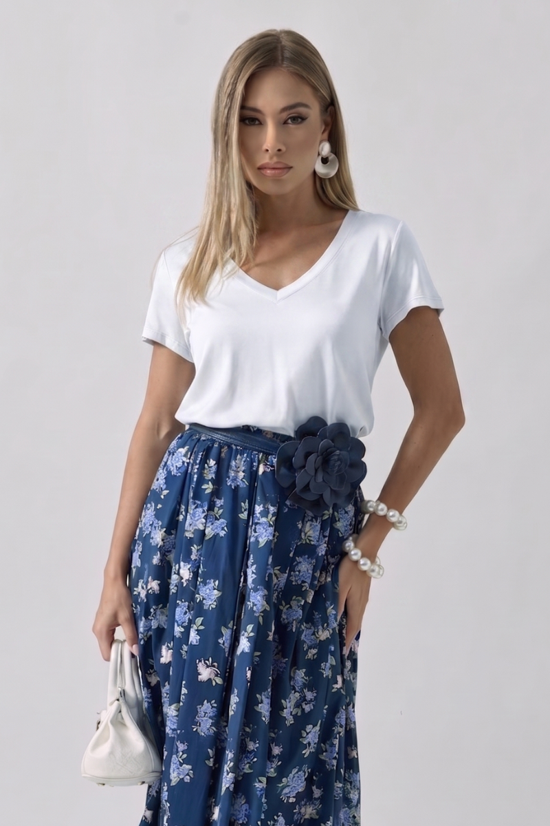 Blusa Mezza Manica Seta E Viscosa Bianco