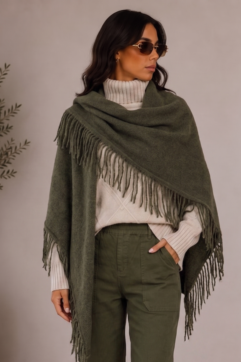 Mantella Con Frange Verde Militare