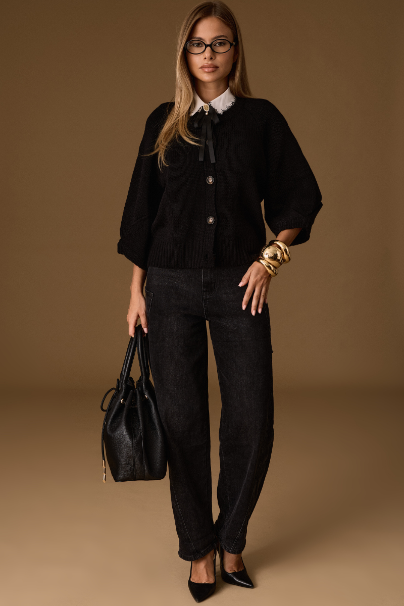 Jeans Ballon Con Tasconi Denim Nero
