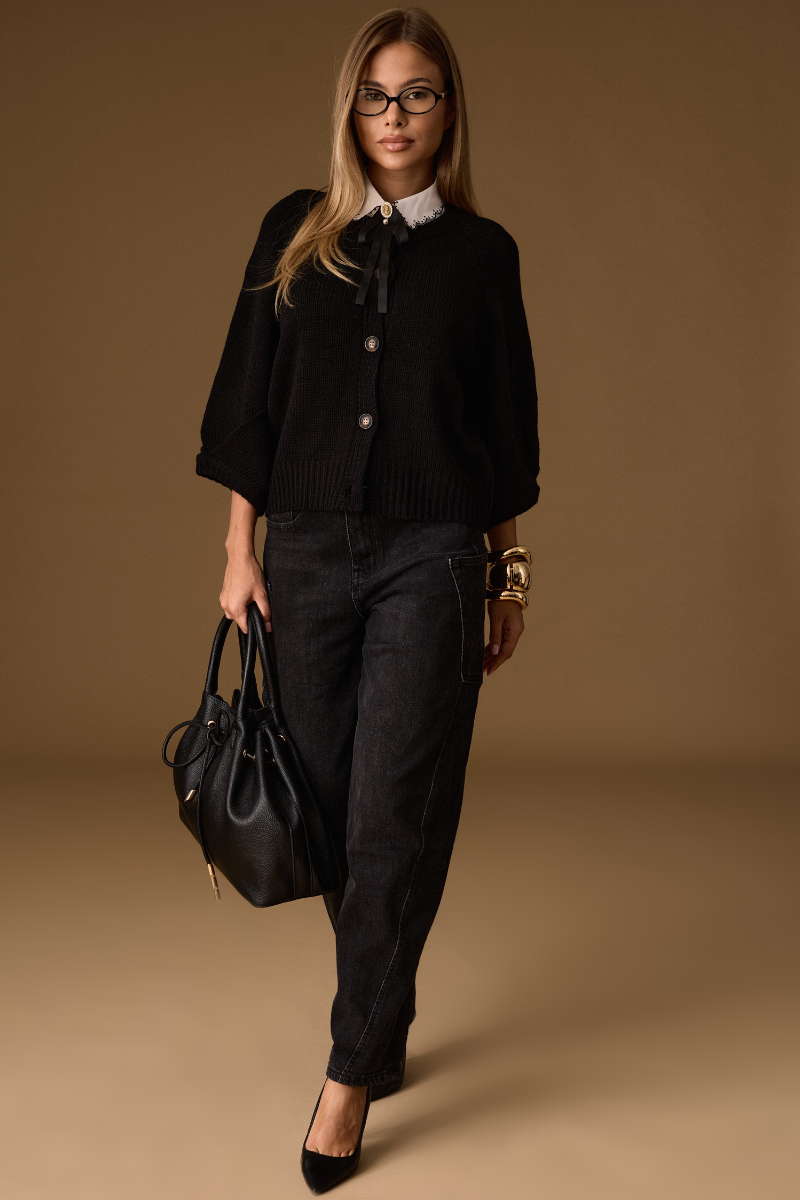 Jeans Ballon Con Tasconi Denim Nero