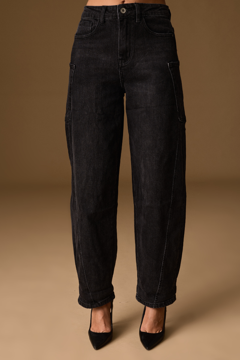 Jeans Ballon Con Tasconi Denim Nero