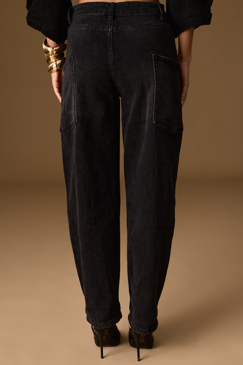 Jeans Ballon Con Tasconi Denim Nero