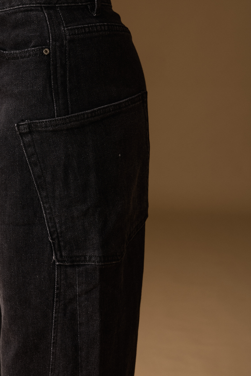 Jeans Ballon Con Tasconi Denim Nero